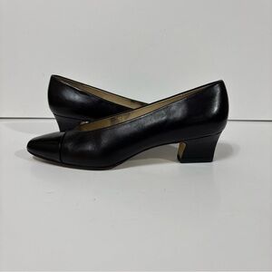 Etienne Aigner Black Leather Low Block Heel Pumps